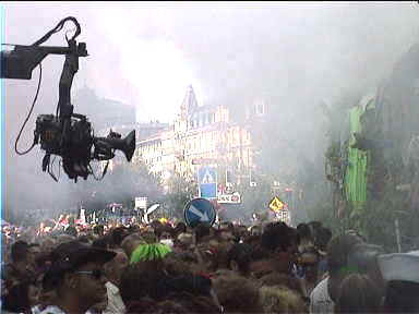 Tele24 TV Camera peering through the smoke